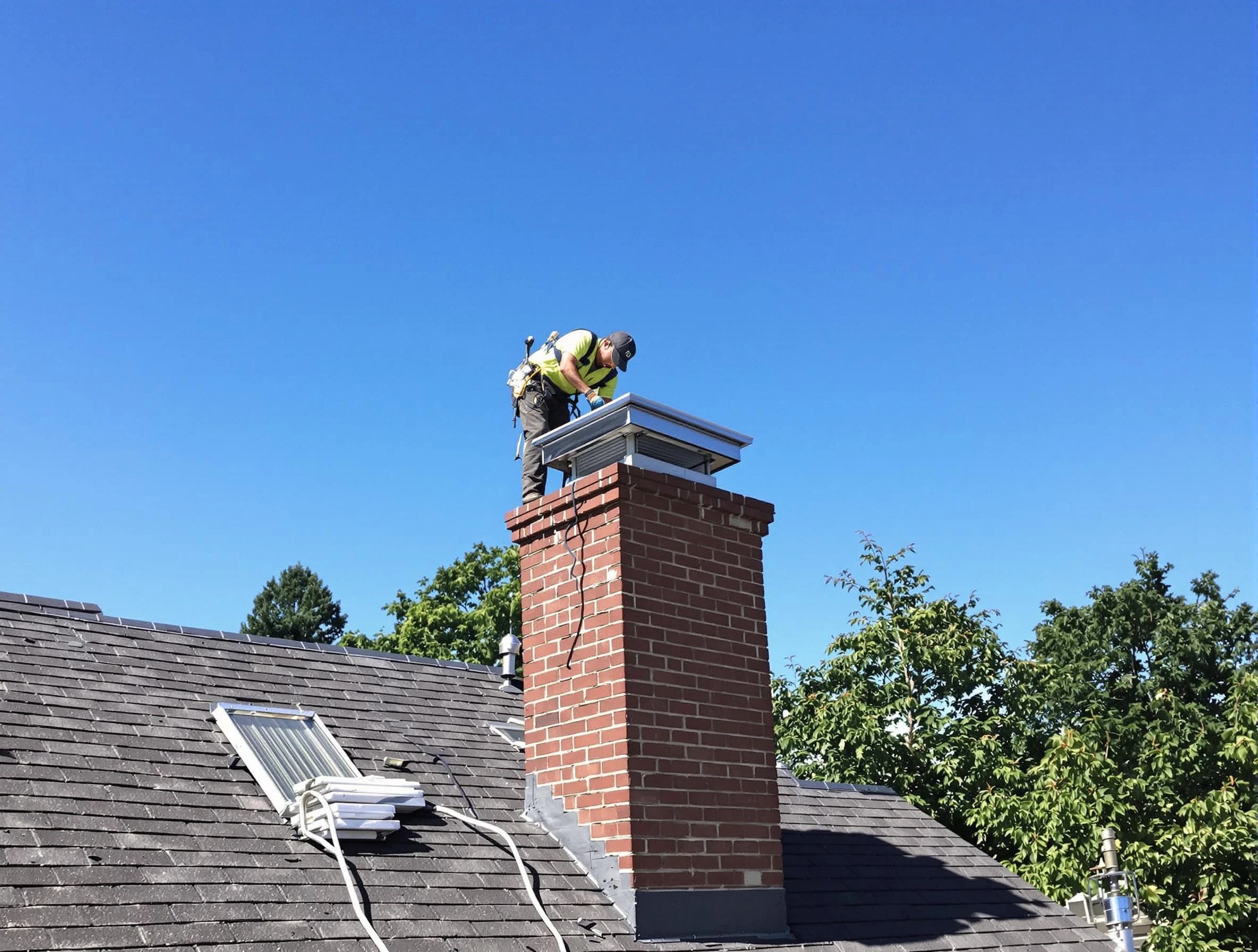 Roxborough Park Chimney Sweep technician measuring a chimney cap in Roxborough Park, CO