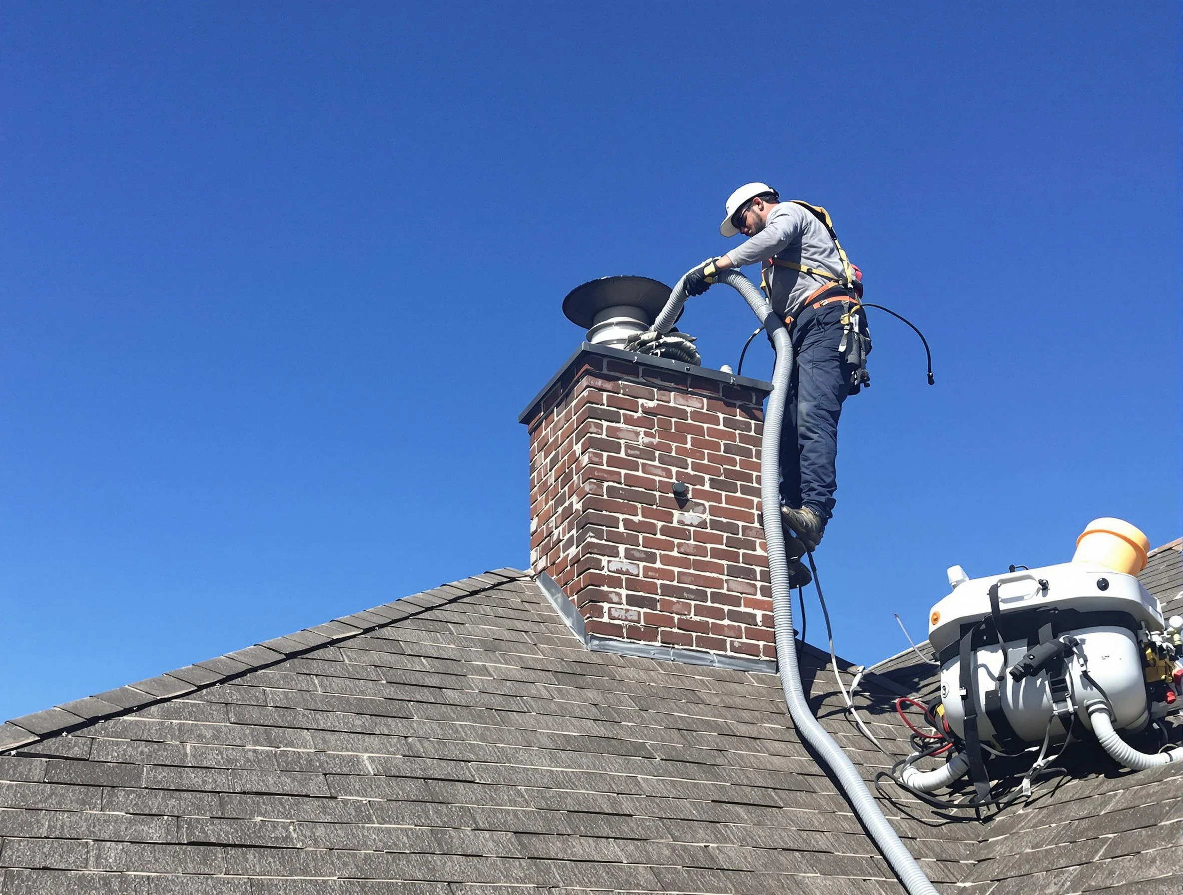 Dedicated Roxborough Park Chimney Sweep team member cleaning a chimney in Roxborough Park, CO