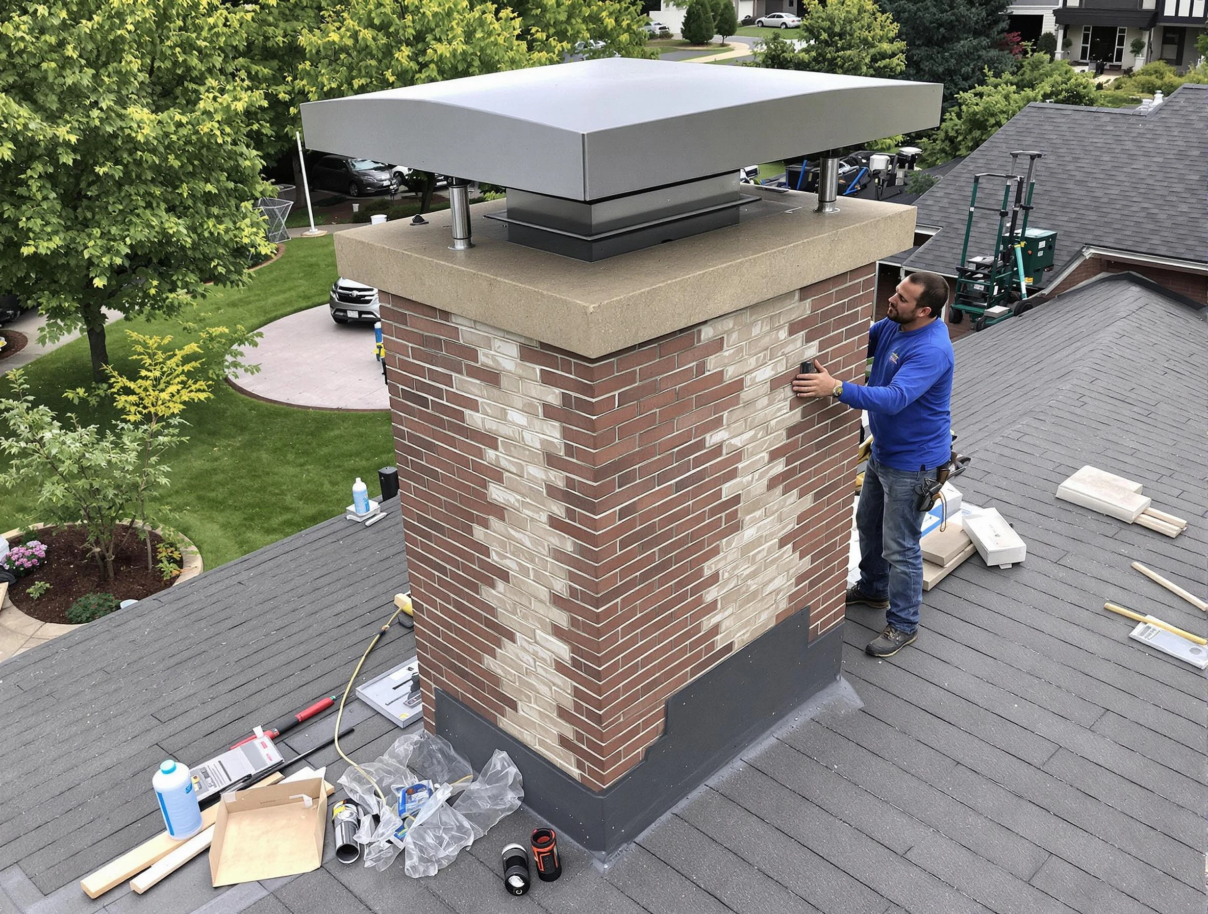 Roxborough Park Chimney Sweep team working on a custom chimney remodel in Roxborough Park, CO